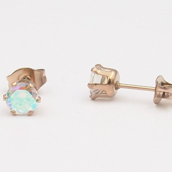 Rose Gold PVD Stud Earrings Aurora Borealis Surgical Steel 5mm Carded - Picture 2 of 4